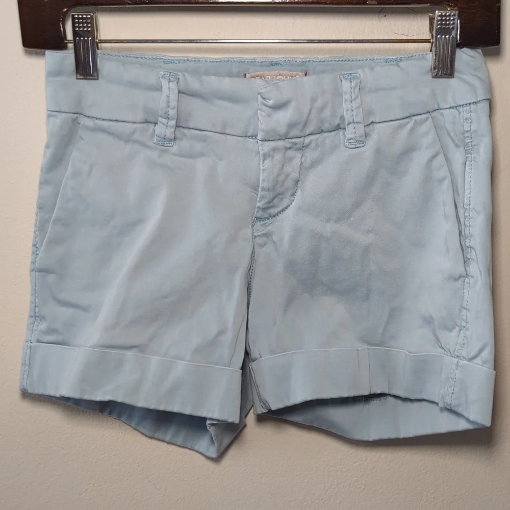 Dear John Low Rise Chino Shorts Sky Blue Cuffed w/ Stretch Y2K Women's Size 24